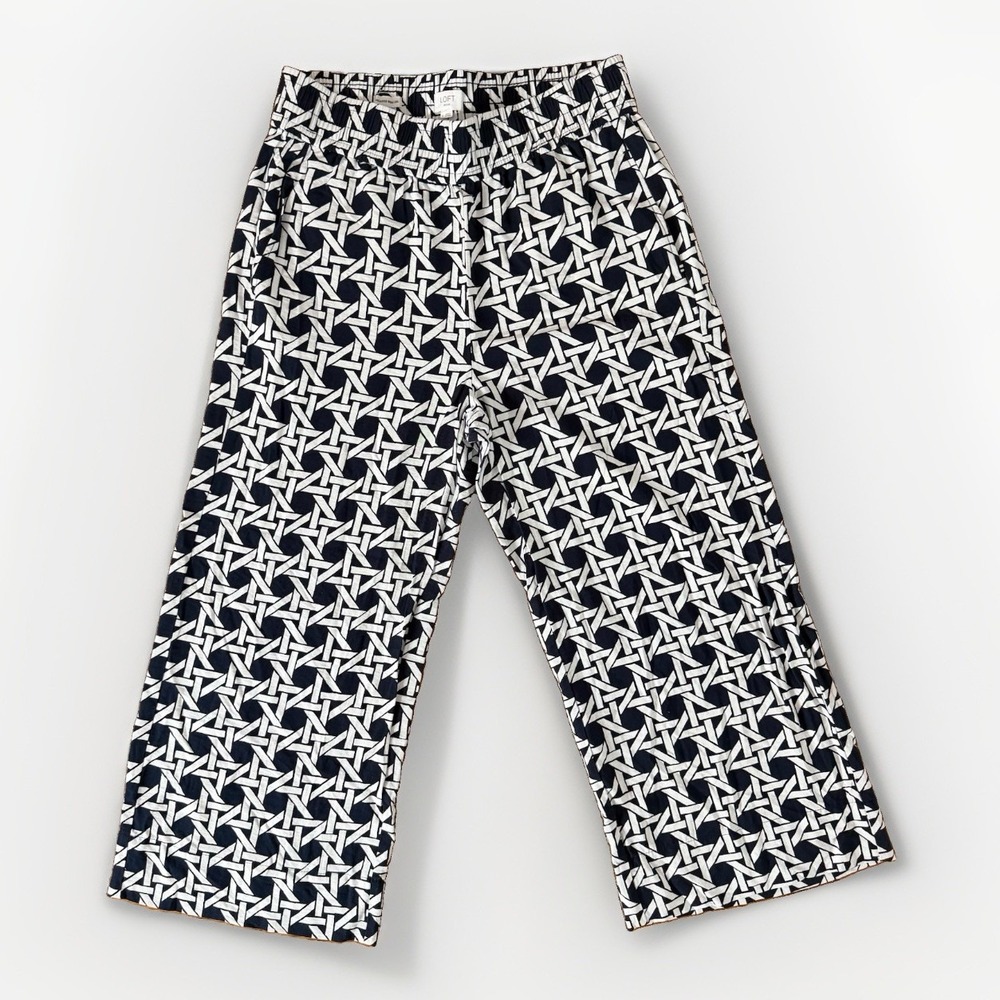 LOFT Geo Print Wide Leg Pull-On Pants Women's Elastic Waist Size Large L